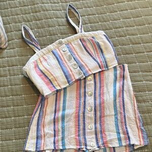 Striped Two-Piece Crop Top + Skirt Set in Pastel Multicolor